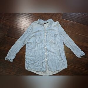 A New Approach Womens Blue Chambray Button Up Collared Blouse Size XL